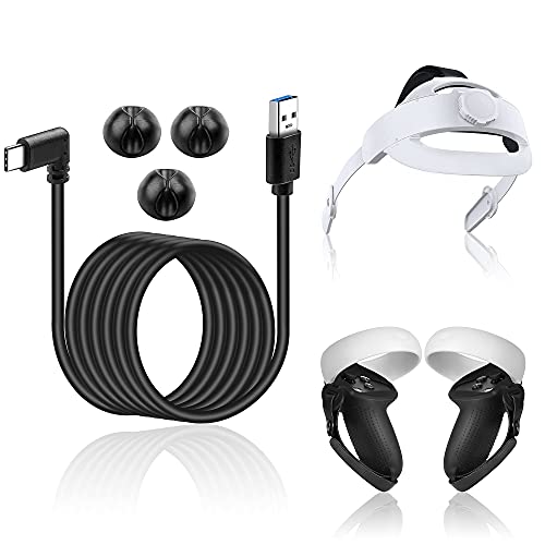 Kuject 3-u-jednoj virtualnoj stvarnosti pribor za igre za Oculus Quest 2-16ft USB A do C Link kabel-elitni remen za glavu-silikonski
