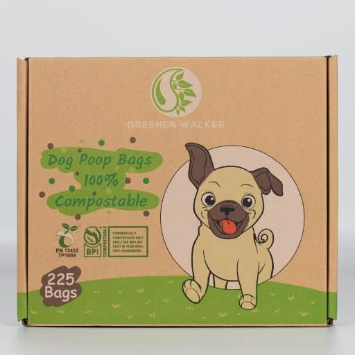 Greener Walker kompostabilne vrećice za pseće otpad, 20% ekstra debele i izdržljive 225 vrećice za pse za pse s EN13432