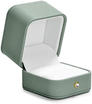 Woodten mali prezentacijski prsten Poklon kutija Premium zelena kožna kutija za angažman prijedlog