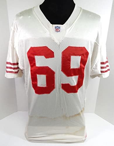 Krajem 1980 -ih početkom 1990 -ih San Francisco 49ers 69 Igra Upotrijebljena White Jersey 733 - Nepotpisana NFL igra korištena