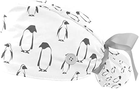 Slatka Penguin podesiva radna kapa s držačem repa, 2 pakiranja za piling kapu Bouffant šešir za muškarce i žene, jednu veličinu