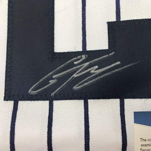 Autografirani/potpisani Gleyber Torres New York Pinstripe Baseball Jersey Beckett Bas CoA