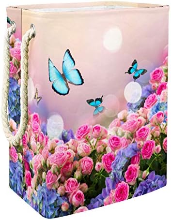 _ Hortenzija cvijeće i leptiri košare za rublje Vodootporni Razvrstavač prljave odjeće sklopiva mekana ručka šarene za dom