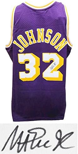 Magic Johnson potpisao Los Angeles Lakers Purple Mitchell & Ness NBA Swingman košarkaški dres - Autografirani NBA dresovi