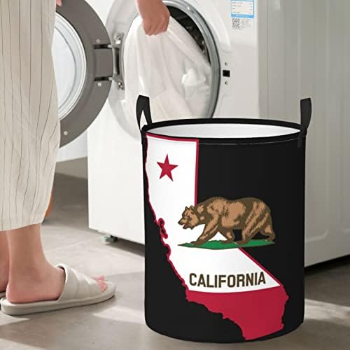 Košara za rublje medvjeda sa zastavom države Kalifornije Okrugli organizator igračaka sklopiva torba za rublje za spavaću