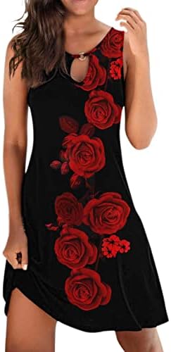 LCZIWO Ženske ljetne haljine 2023 ruža print ruže bez rukava majica Sundress casual opremljena kratka haljina za plažu