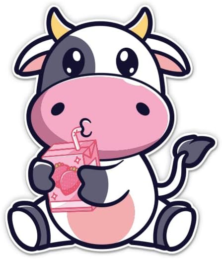 Slatka krava pijucka od jagoda mlijeka - 5 naljepnica za laptop - vodootporan vinil za automobil, telefon, boca vode - Lijepa