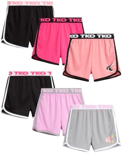 TKO djevojke aktivne kratke hlače - 6 pakiranja Performance Dry Fit Shorts Shorts za djevojčice - Djeca lagane atletske kratke
