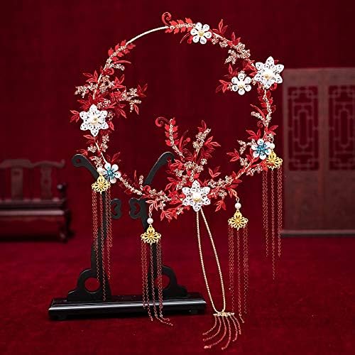 Jydqm crvene mladenke bukete navijača ručno izrađeno cvjetovi metalni okrugli ručni ventilator drevni vjenčani pribor