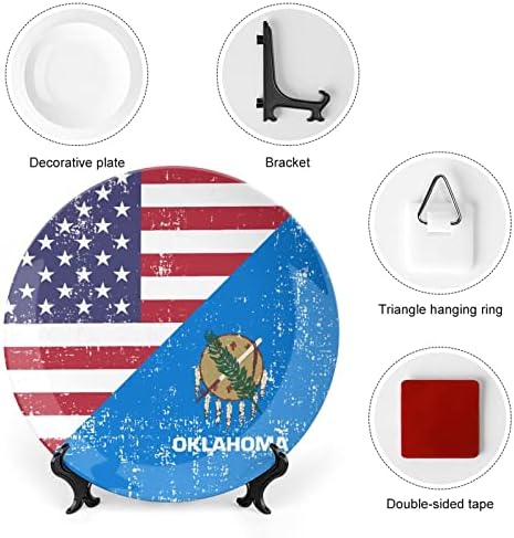 America Oklahoma State Flagceramic Dekorativni tanjur s postoljem prilagođene kosti Kina za kućnu dnevnu sobu kuhinja