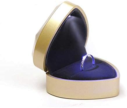 Kutija za prstenje za nakit od baršunastog vjenčanog prstena u obliku srca s LED svjetlom za prijedlog za brak šampanjac