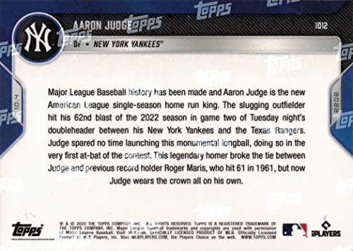2022 Topps Now #1012 Aaron Judge 62 Homeruns AL Record New York Yankees  NM-MT