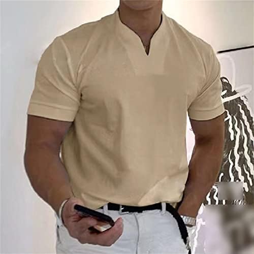 Muška casual solidna boja majica s V-izrezom lagana fitness majice vrhovi modni posao kratki rukav
